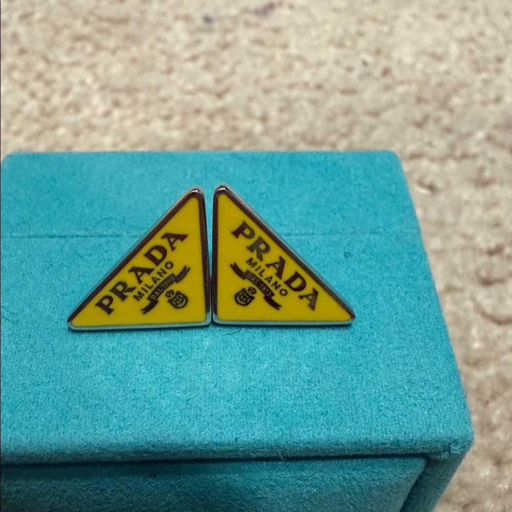 Prada Vibrant Yellow Triangle Studs - Picture 5 of 5